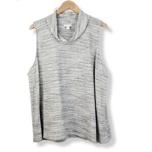 J Jill Blue Ivory Cowl Neck Space Dye Knit Top XL Lagenlook Beach Coastal Casual